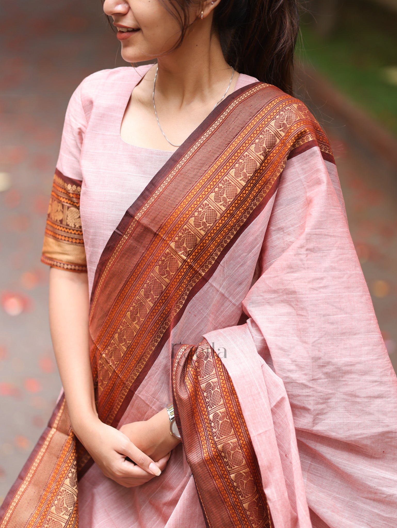Pink Meenakshi-Pure kanchi cotton top and duppata set